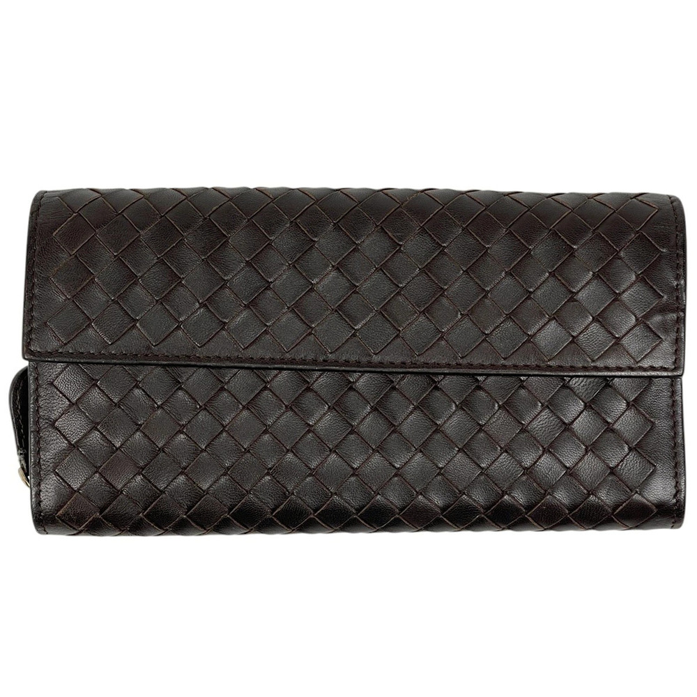 Bottega Veneta Intrecciato Bi fold Long Wallet Leather Brown